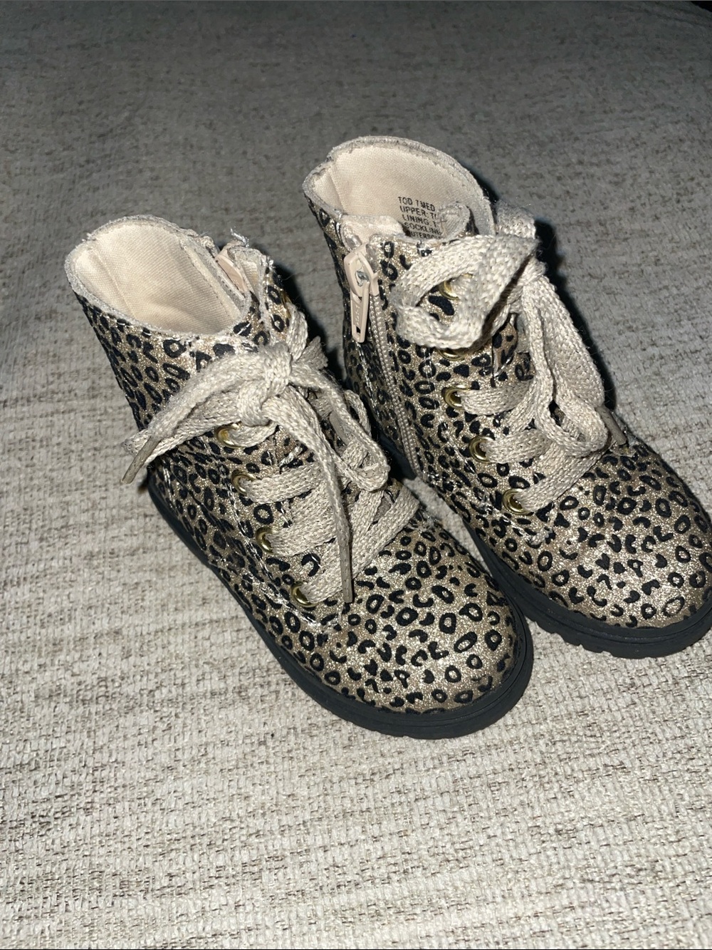 Jelly Beans Leopard-Print Lace-Up Ankle Boots in Gold and Black